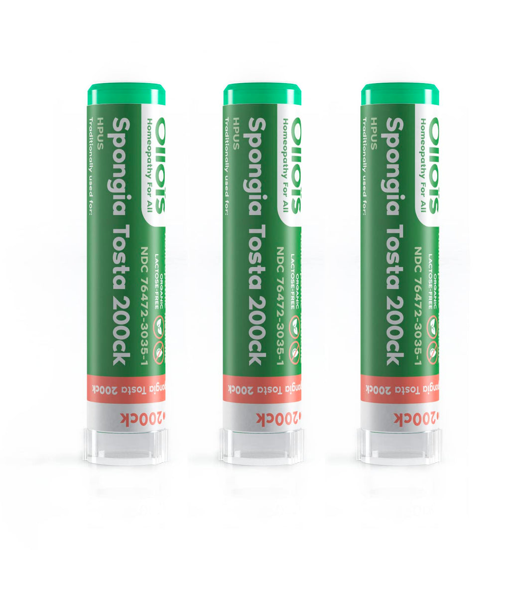 OLLOIS Spongia Tosta 200ck Organic Homeopathic Medicine - Lactose Free, 80 Pellets (Pack of 3)
