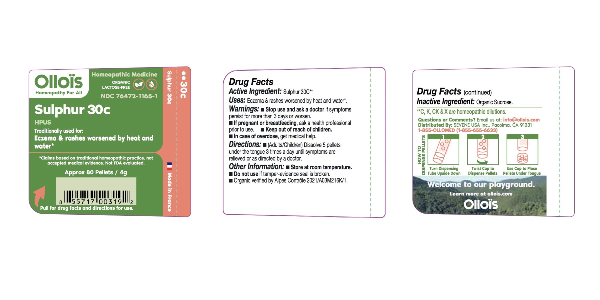 OLLOIS Sulphur 30c – Organic Lactose-Free Homeopathic Medicine (80 Pellets)