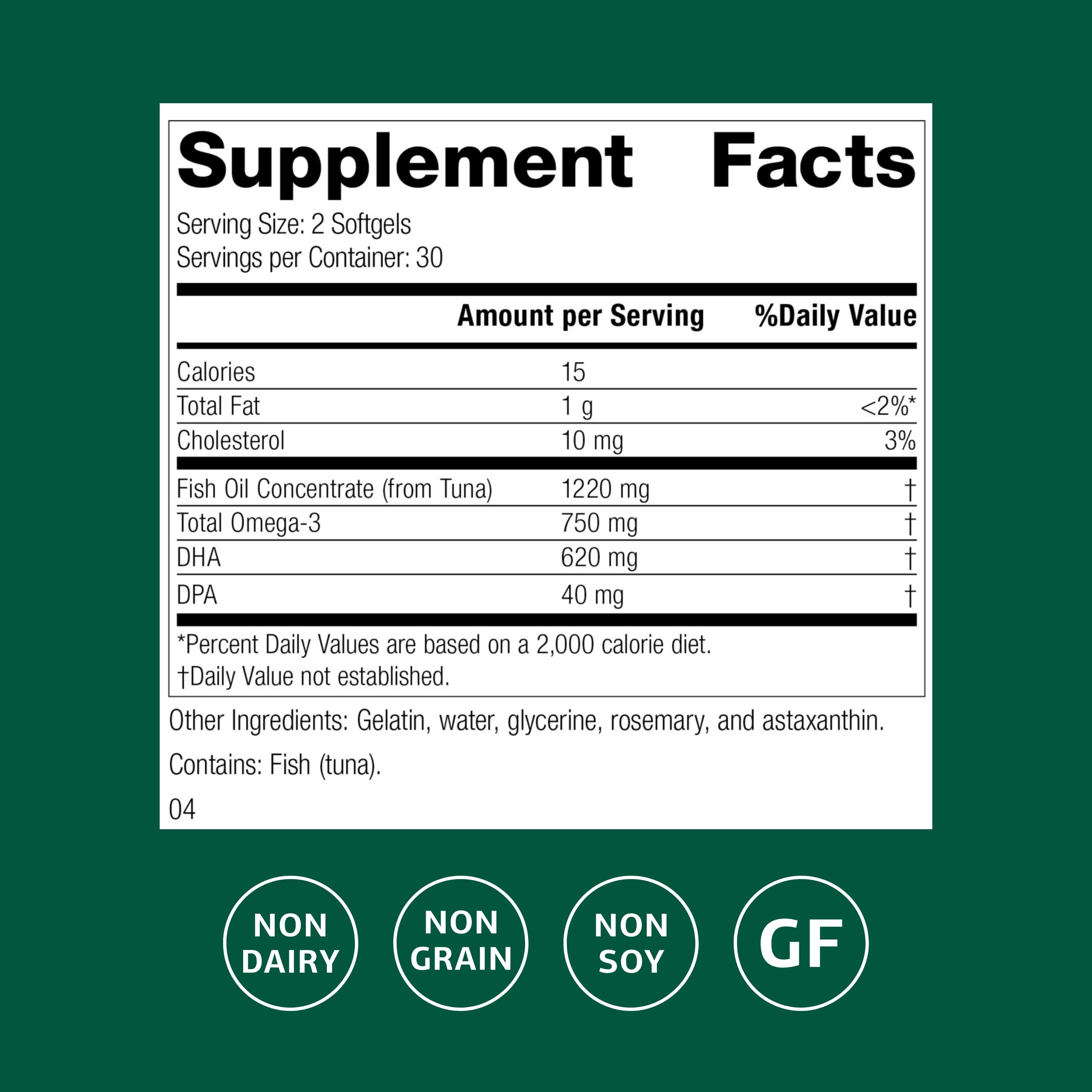 Olprima DHA Omega-3 by Standard Process – Heart & Brain Health, 60 Softgels (30 Servings) – Gluten-Free, Non-Dairy & Non-Soy