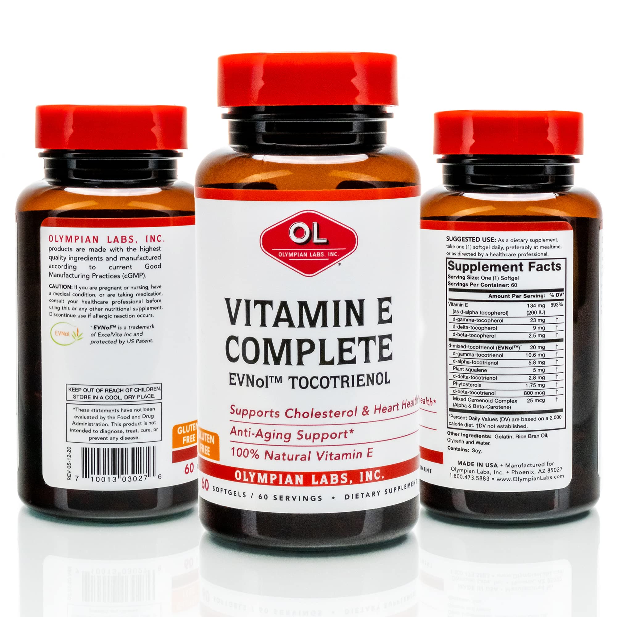 Olympian Labs Vitamin E Complete Tocomin 200IU – 60 Softgels | Supports Brain, Skin & Hair