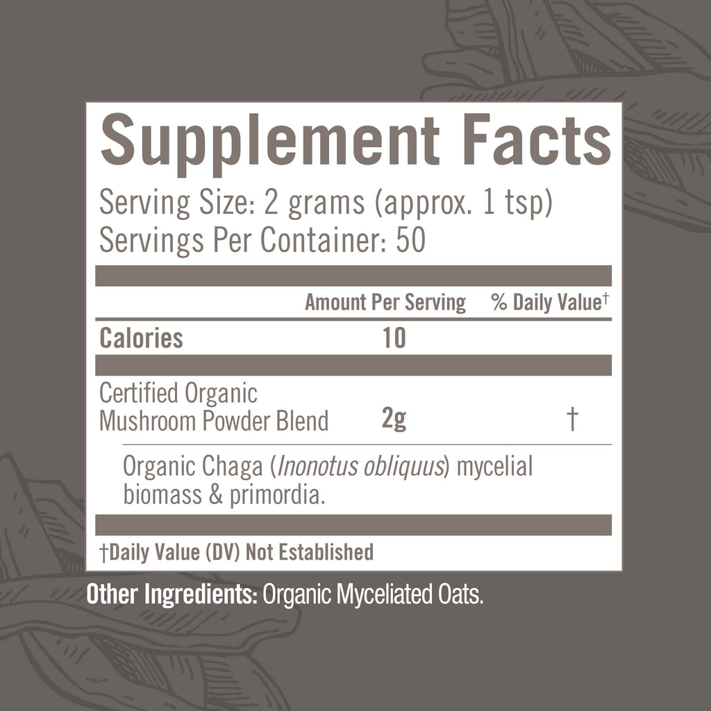Om Mushroom Superfood Chaga Organic Mushroom Powder – 3.5 oz, 50 Servings, USA Grown | Antioxidants & Immune Support