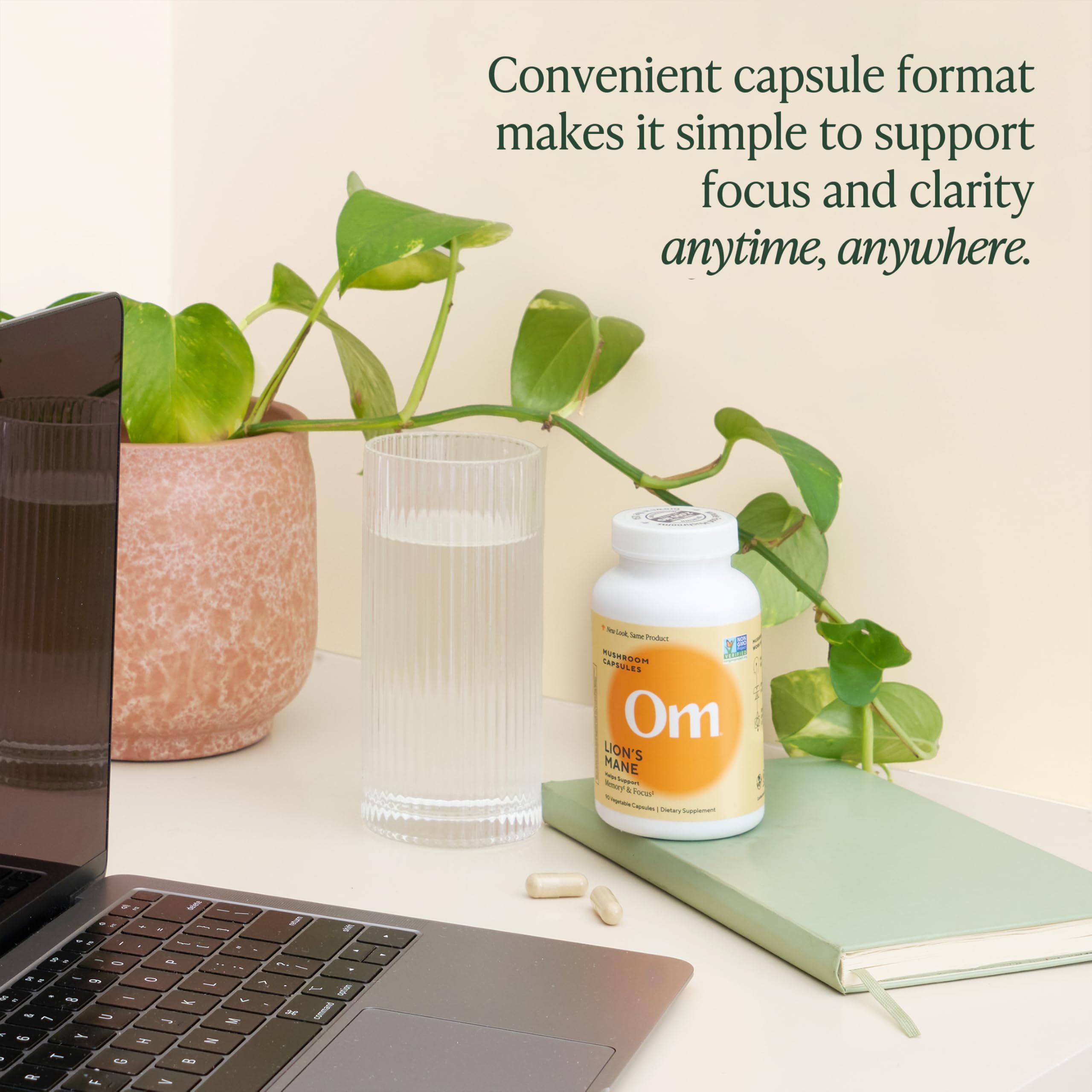 Om Lion’s Mane Mushroom Capsules – Organic Nootropic for Memory & Focus | 90 Count (30 Servings)