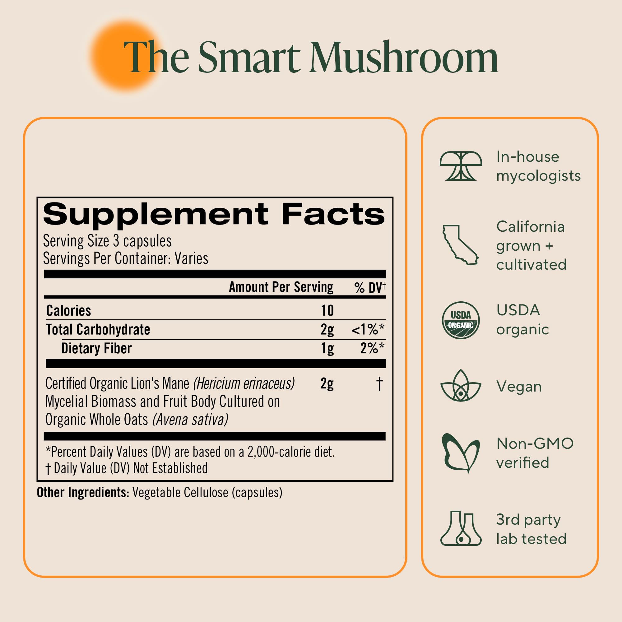 Om Lion's Mane Mushroom Capsules | Organic Mushroom Supplement & Nootropic for Memory and Focus | 180 Count (60 Servings)