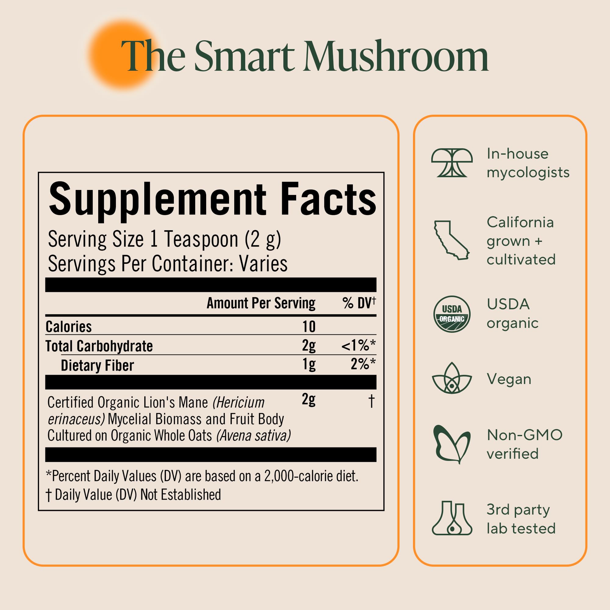 Om Lion's Mane Mushroom Powder – Organic Nootropic Supplement for Memory, Focus & Nerve Health | 3.5 oz (50 Servings)