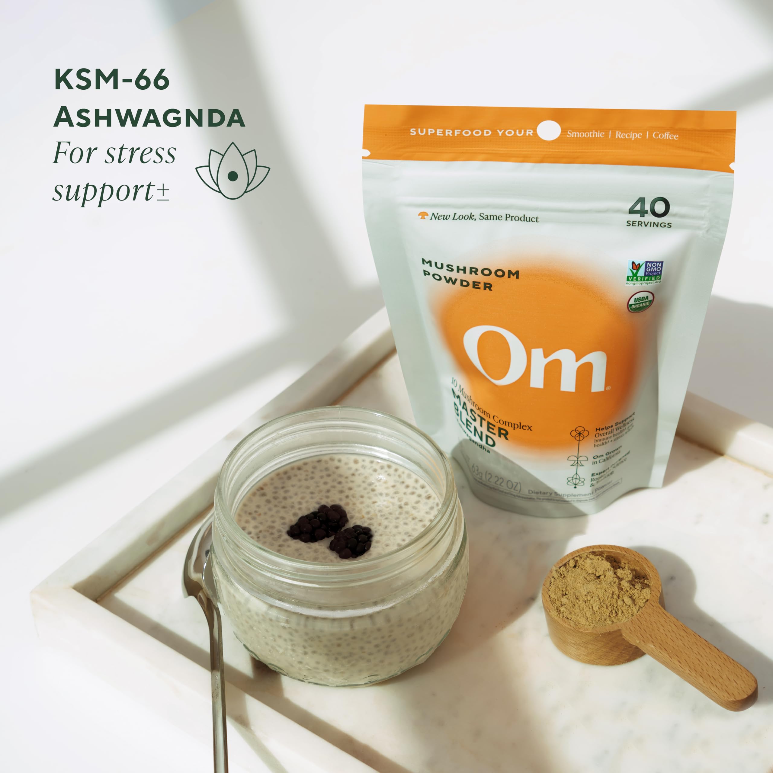 Om Master Blend Mushroom Powder – Organic 10 Mushrooms + Ashwagandha | Immunity, Gut Health & Stress Relief | 3.17 oz (40 Servings)