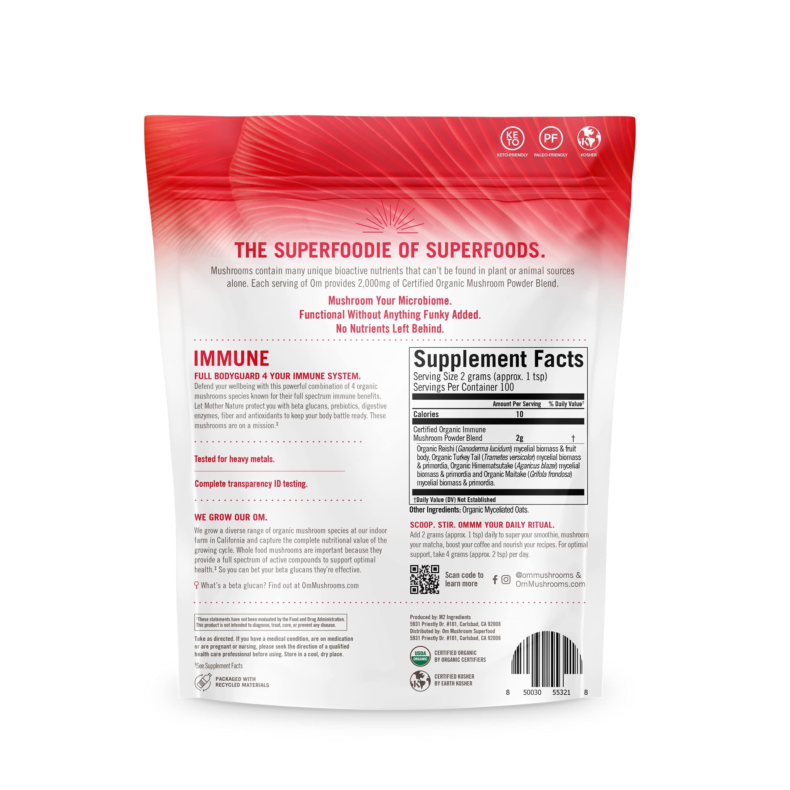 OM Mushroom Superfood Immune Blend Powder – 7.05 oz (100 Servings) Reishi & Turkey Tail