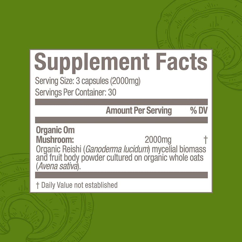 OM Mushroom Reishi Capsules - 90 Count, Organic Adaptogen for Stress & Immune Health
