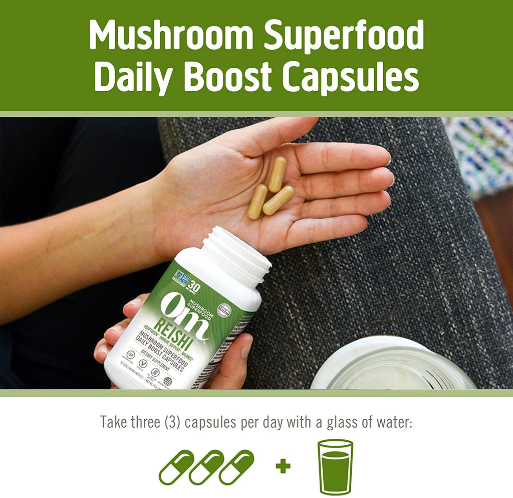 OM Mushroom Reishi Capsules - 90 Count, Organic Adaptogen for Stress & Immune Health