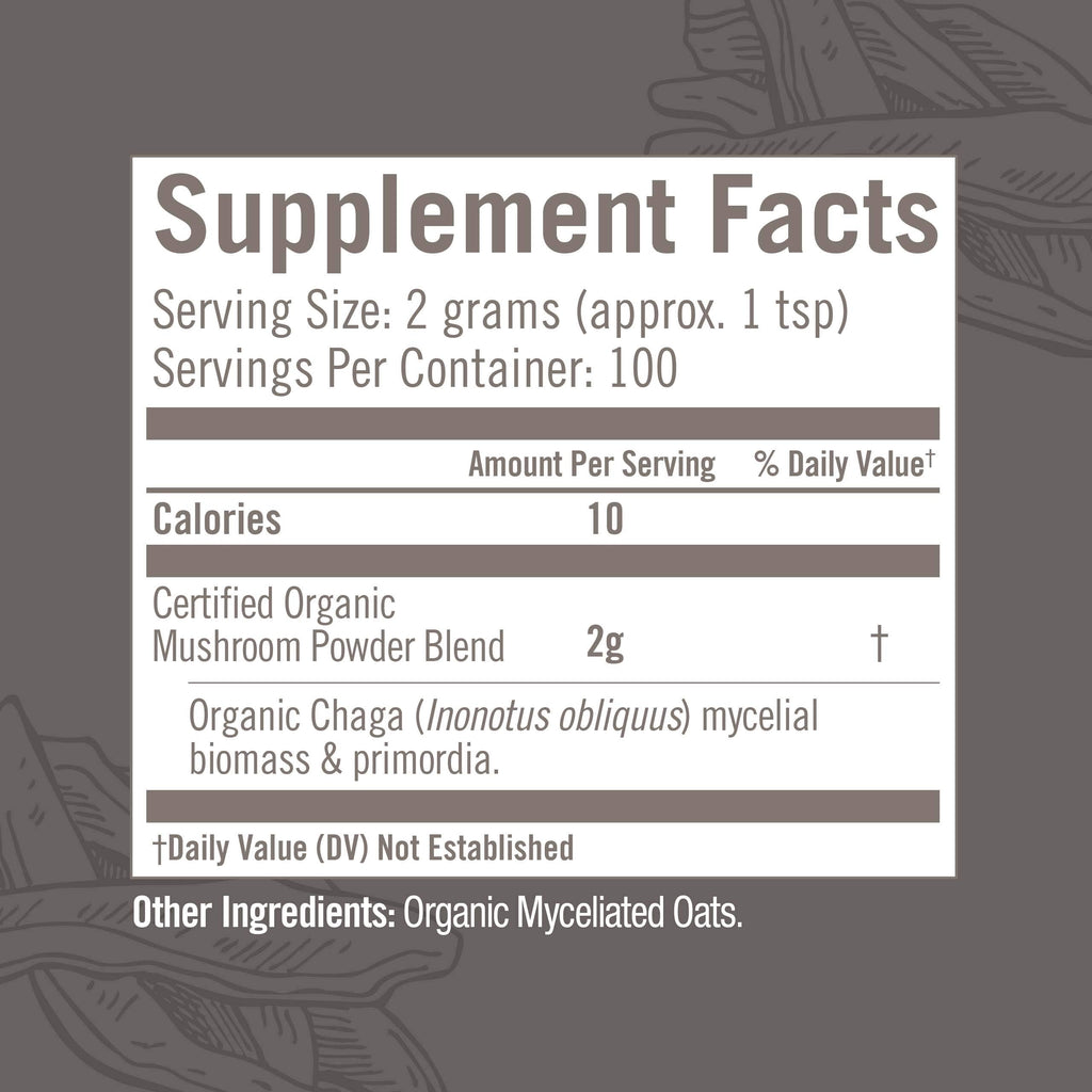 OM MUSHROOM SUPERFOOD Chaga Powder – 7.05 oz, 100 Servings, Organic