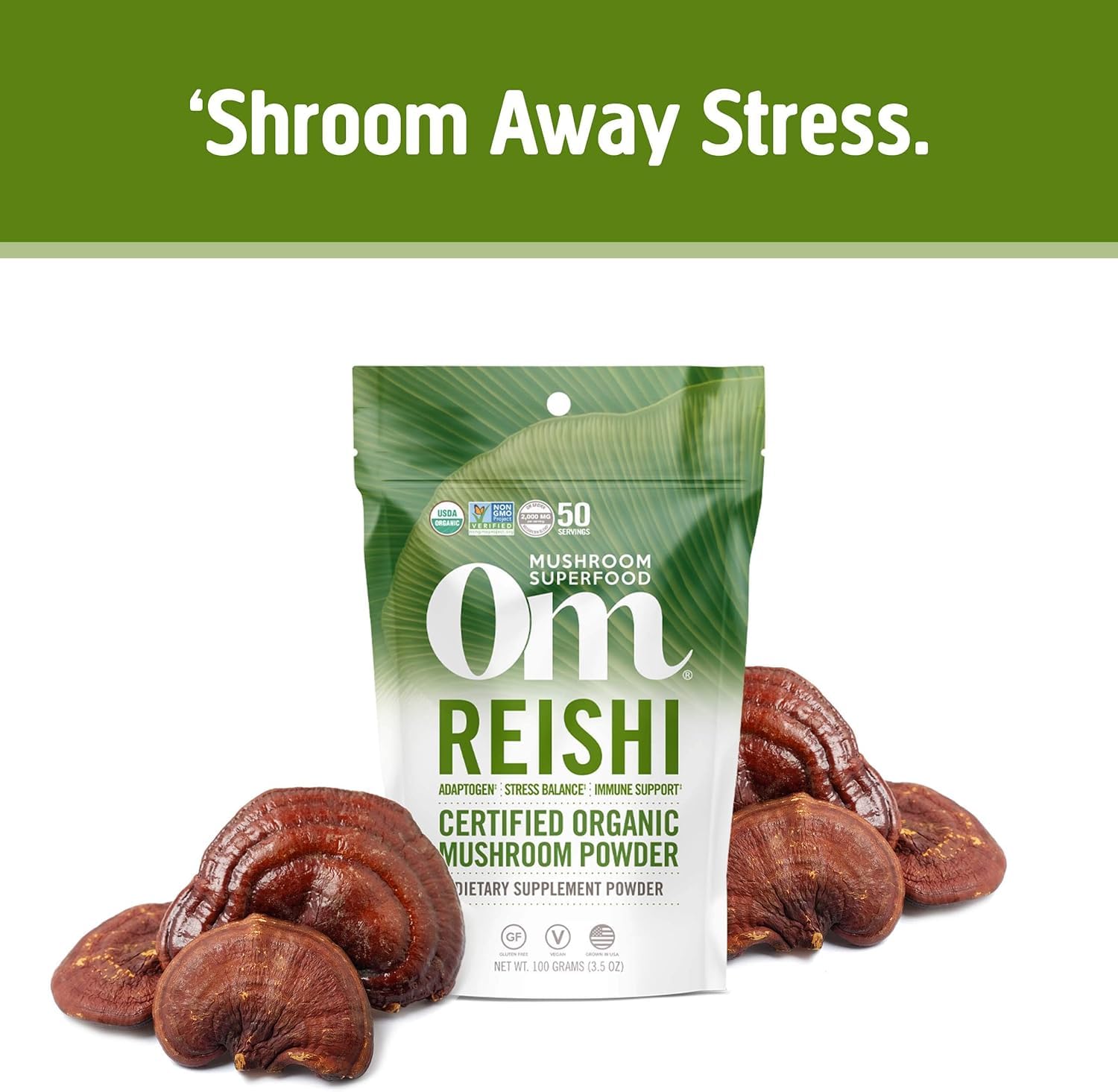 OM MUSHROOM SUPERFOOD Reishi Organic Mushroom Powder – 3.5 oz, 50 Servings, Adaptogen