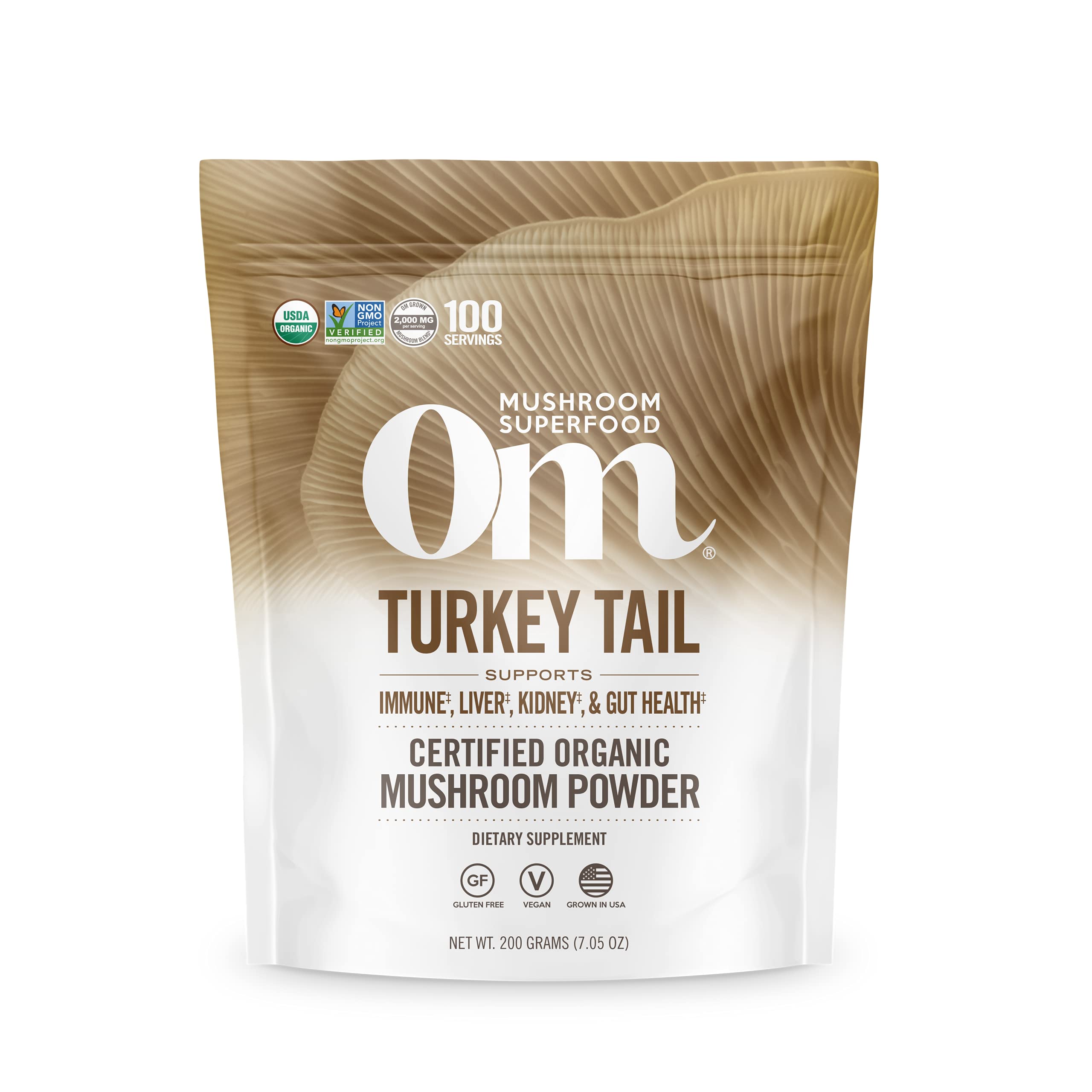 Om Mushroom Superfood Turkey Tail Organic Mushroom Powder – 7.05 oz, 100 Servings