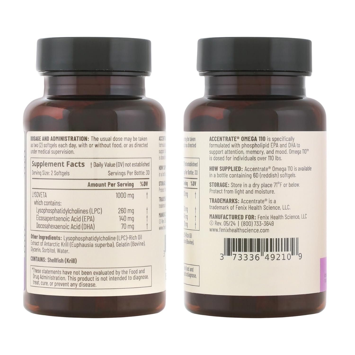 Accentrate Omega 110 w/ LYSOVETA LPC – High-Potency EPA & DHA for Brain, Focus & Vision | 6x Absorption