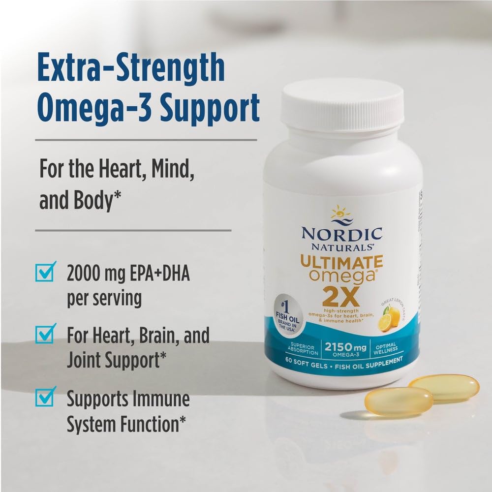 Nordic Naturals Ultimate Omega 2X Lemon – 180 Soft Gels, 2150 mg Omega-3 (90 Servings)