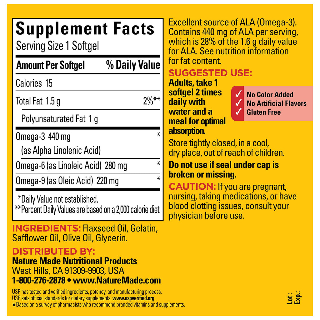 Nature Made Triple Omega 3-6-9 Softgels - Flaxseed, Safflower & Olive Oils | 150 Softgels, 75-Day Supply