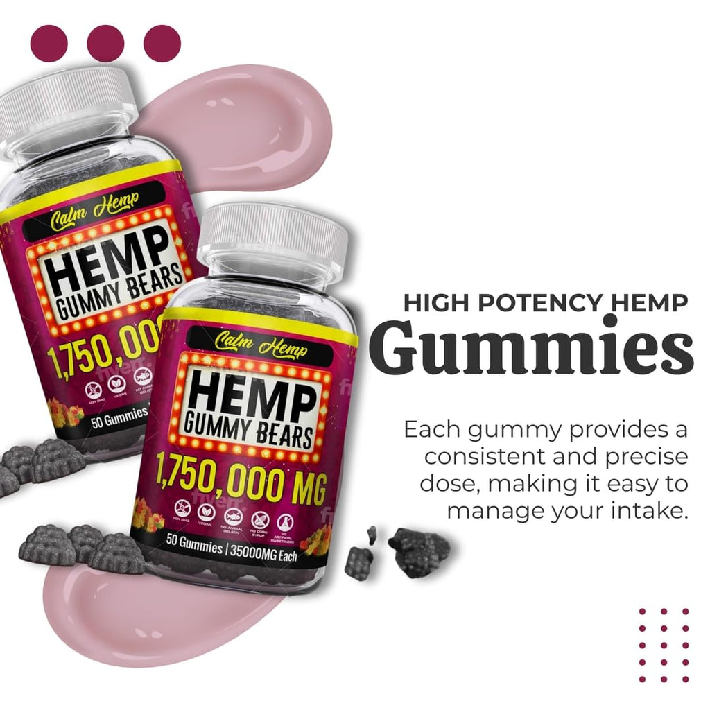 Organic Hemp Gummies Neuropathy Support - Vegan High Potency Hemp Oil, Omega 3-6-9, Vitamin B2 Made in USA