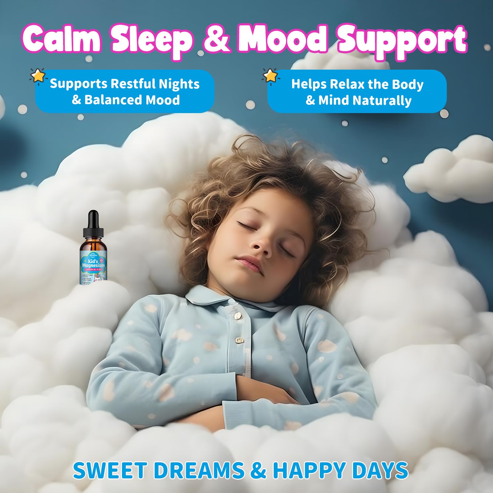Kids Magnesium Glycinate Drops with Omega-3 & Chamomile | Sleep, Calm & Focus