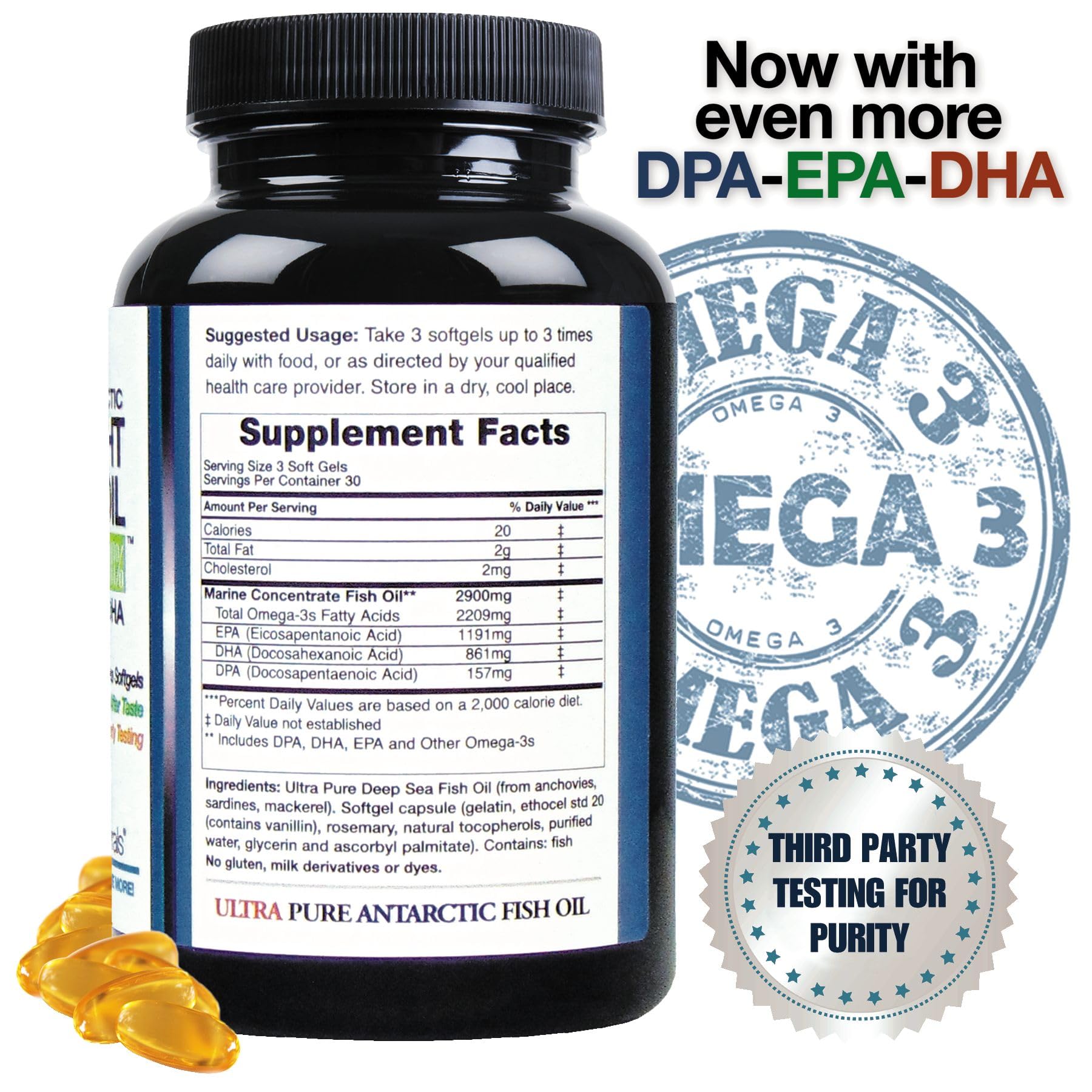 Wild Caught Omega-3 DPA Fish Oil - 2900 mg (90 SoftGels) | Triple-Strength Burp-Free