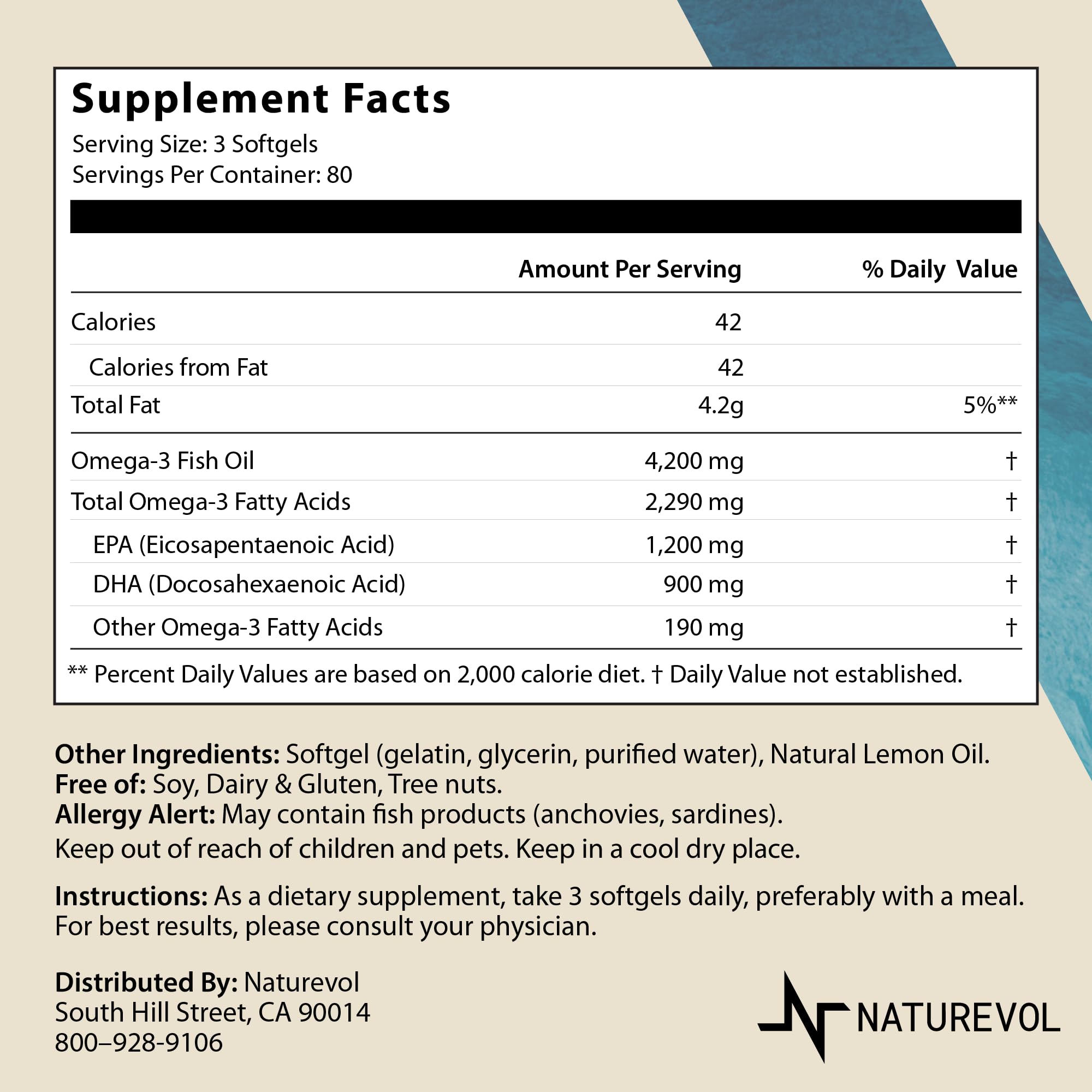 Triple Strength Omega-3 Fish Oil 4200mg – Burpless, Wild-Caught, Lemon | 240 Softgels