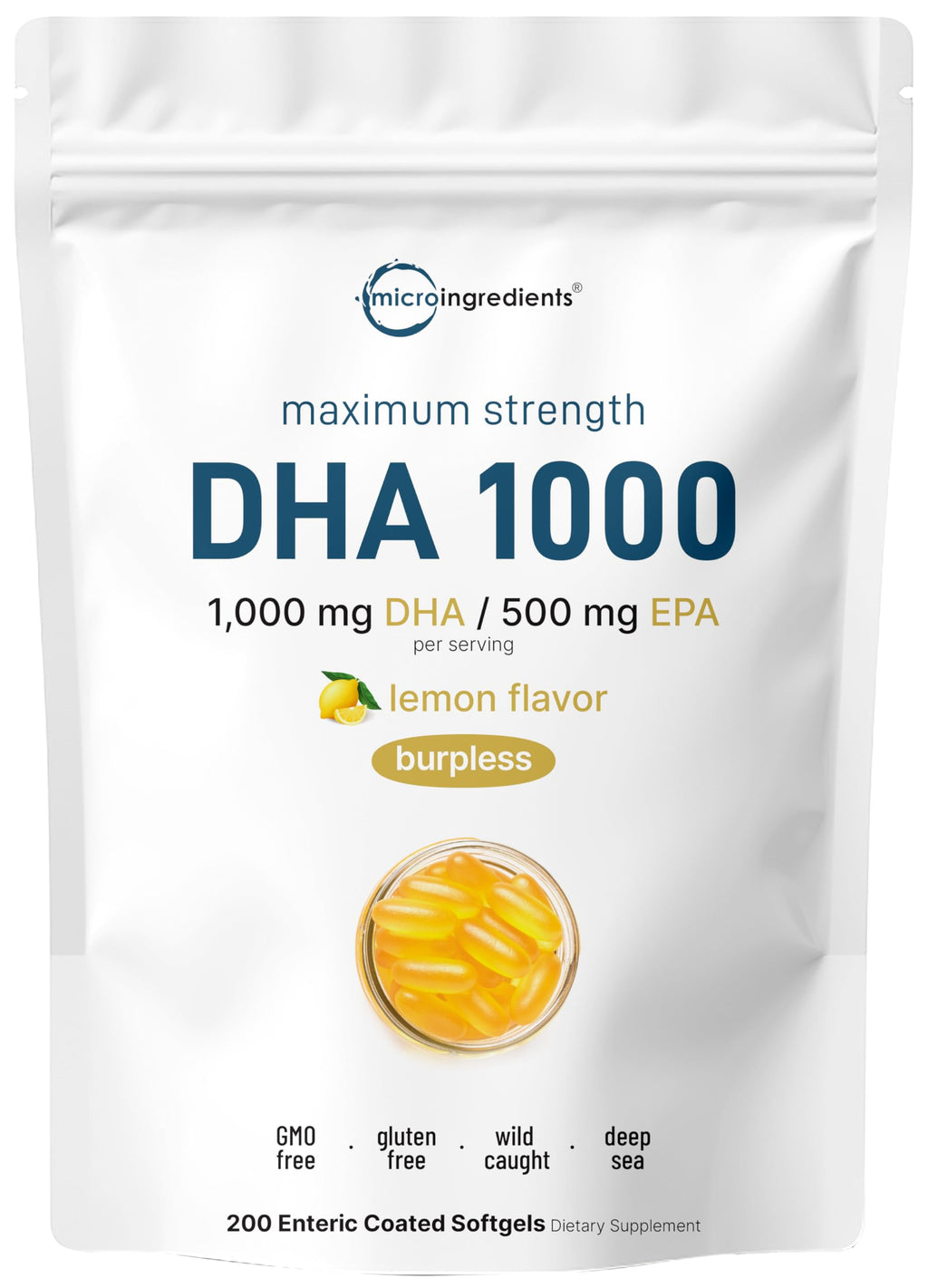 Omega 3 Fish Oil 1000mg DHA 500mg EPA – Lemon Burpless Enteric Coated, 200 Softgels