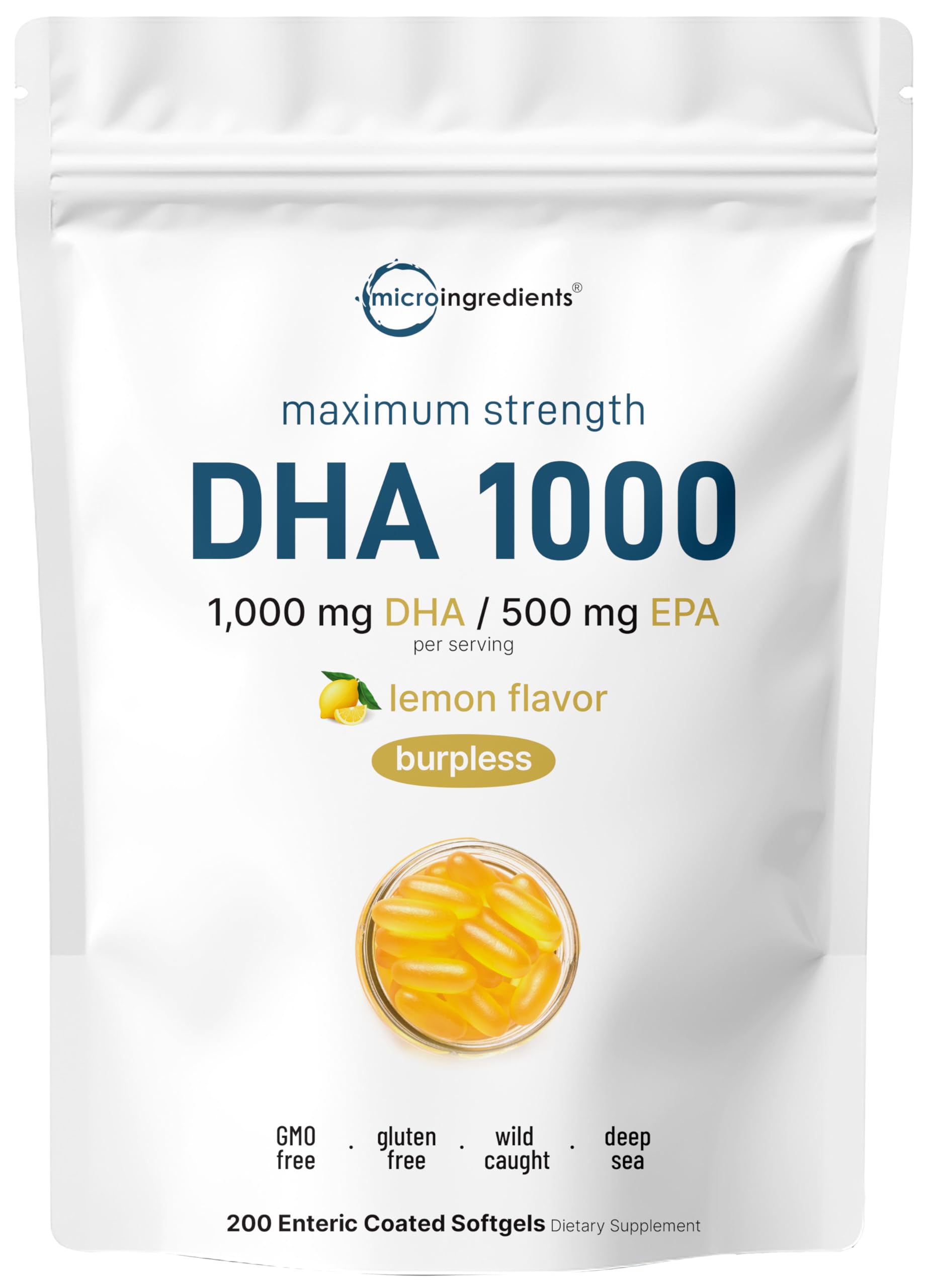 Omega 3 Fish Oil 1000mg DHA 500mg EPA – Lemon Burpless Enteric Coated, 200 Softgels