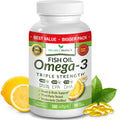 Triple Strength Omega-3 Fish Oil Pills — 180 Softgels, 2400mg, Burpless Lemon