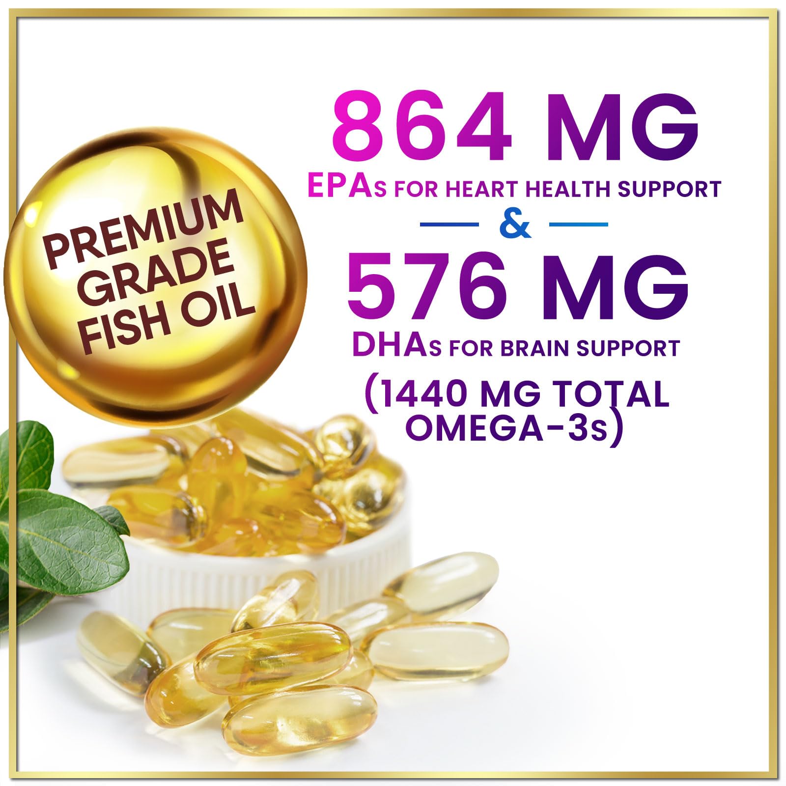 Omega-3 Fish Oil Supplements 2400mg - Triple Strength EPA & DHA | Wild-Caught, 120 Softgels