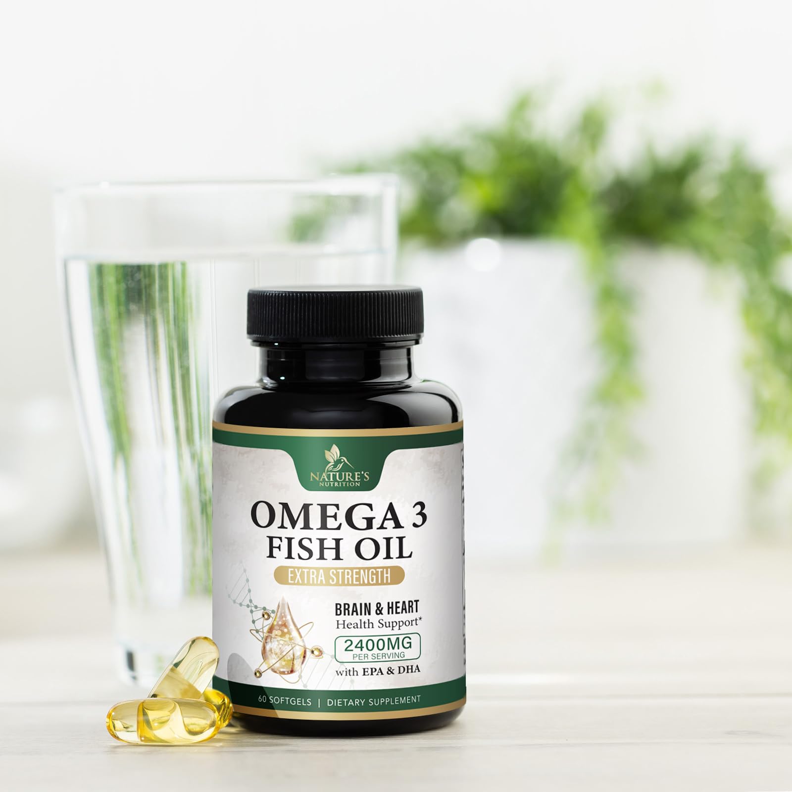 Omega-3 Fish Oil 2400 mg - Triple Strength EPA & DHA - Burpless Lemon (60 Softgels)