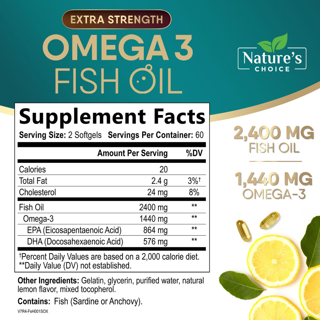 Omega-3 Fish Oil 2400 mg – Triple Strength EPA & DHA | 120 Softgels | Non-GMO, Gluten Free
