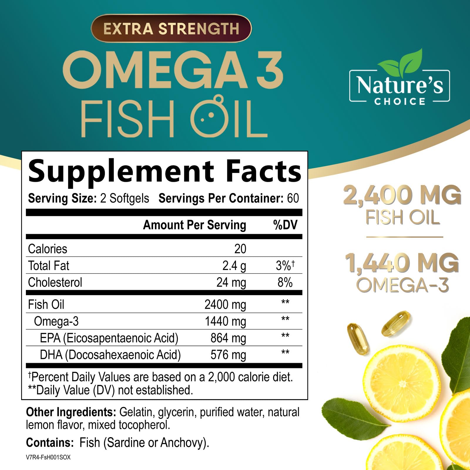 Omega-3 Fish Oil 2400 mg – Triple Strength EPA & DHA | 120 Softgels | Non-GMO, Gluten Free