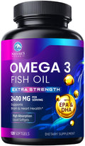 Omega 3 Fish Oil 2400 mg – Triple Strength, Sustainably Sourced | Nature's Peak | 120 Softgels