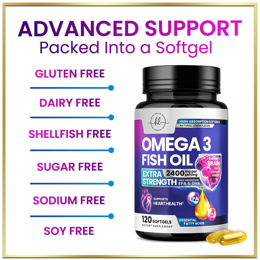 Omega-3 Fish Oil Supplements 2400mg - Triple Strength EPA & DHA | Wild-Caught, 120 Softgels