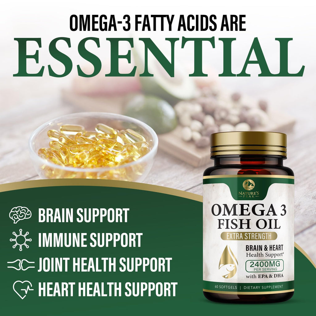 Omega 3 Fish Oil Pills 2400mg – Triple Strength EPA & DHA | 60 Softgels