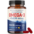 Omega 3 Fish Oil + CoQ10 – 1305mg Omega-3, 100mg CoQ10 | Heart Health | Non-GMO | 60 ct