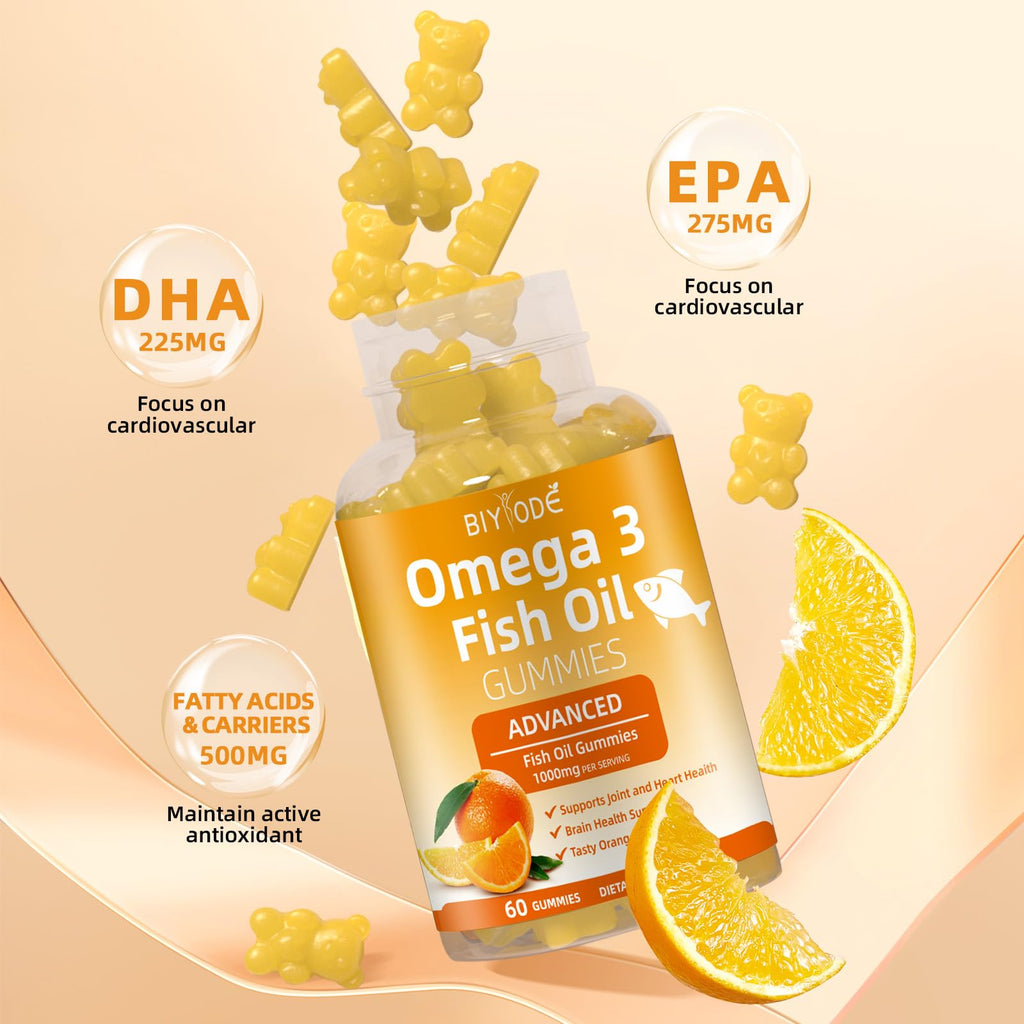 Omega-3 Fish Oil Gummies 1000mg – Heart, Brain & Vision Support (60 Gummies)