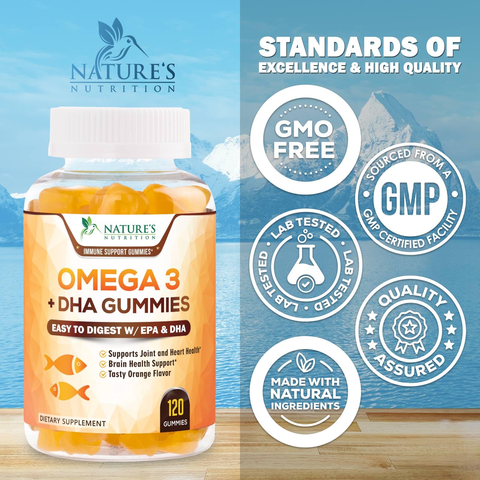 Omega 3 Fish Oil Gummies | Heart Health DHA & EPA - 120 Gummies