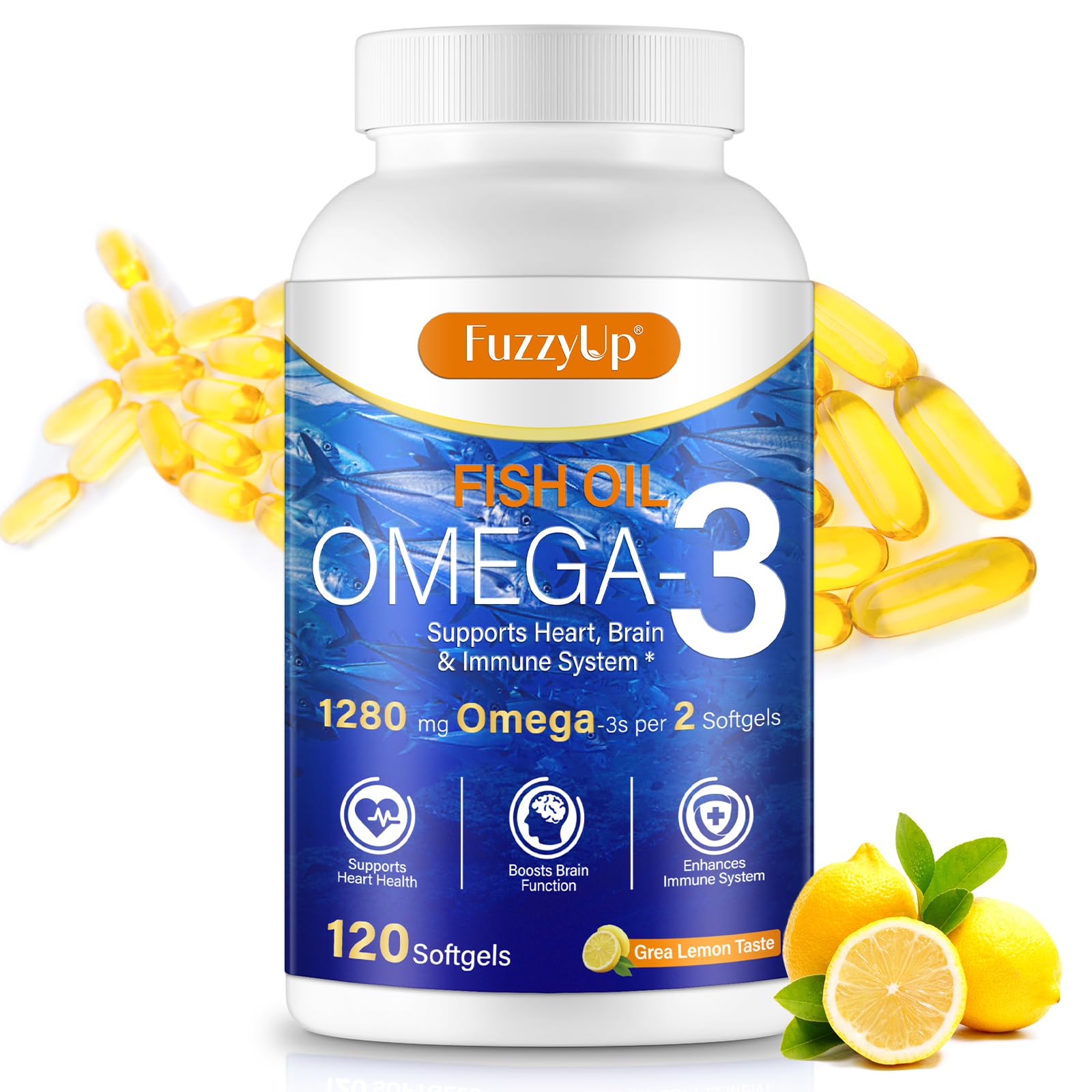 Omega 3 Fish Oil Supplement – 1280mg per Serving, EPA & DHA, Non-GMO