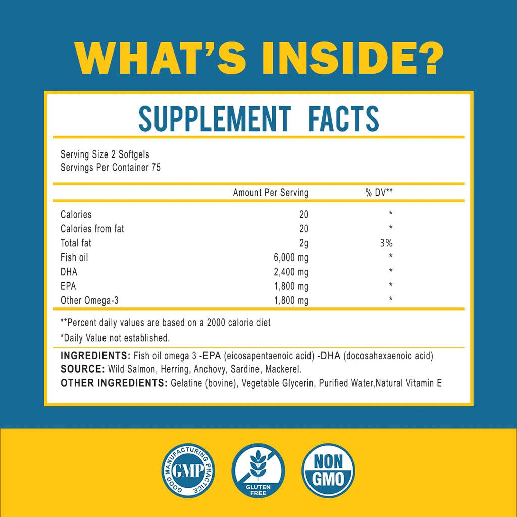 Omega-3 Fish Oil with Maximum EPA/DHA – Brain, Liver, Heart & Immunity | Made in USA | 150 Softgels