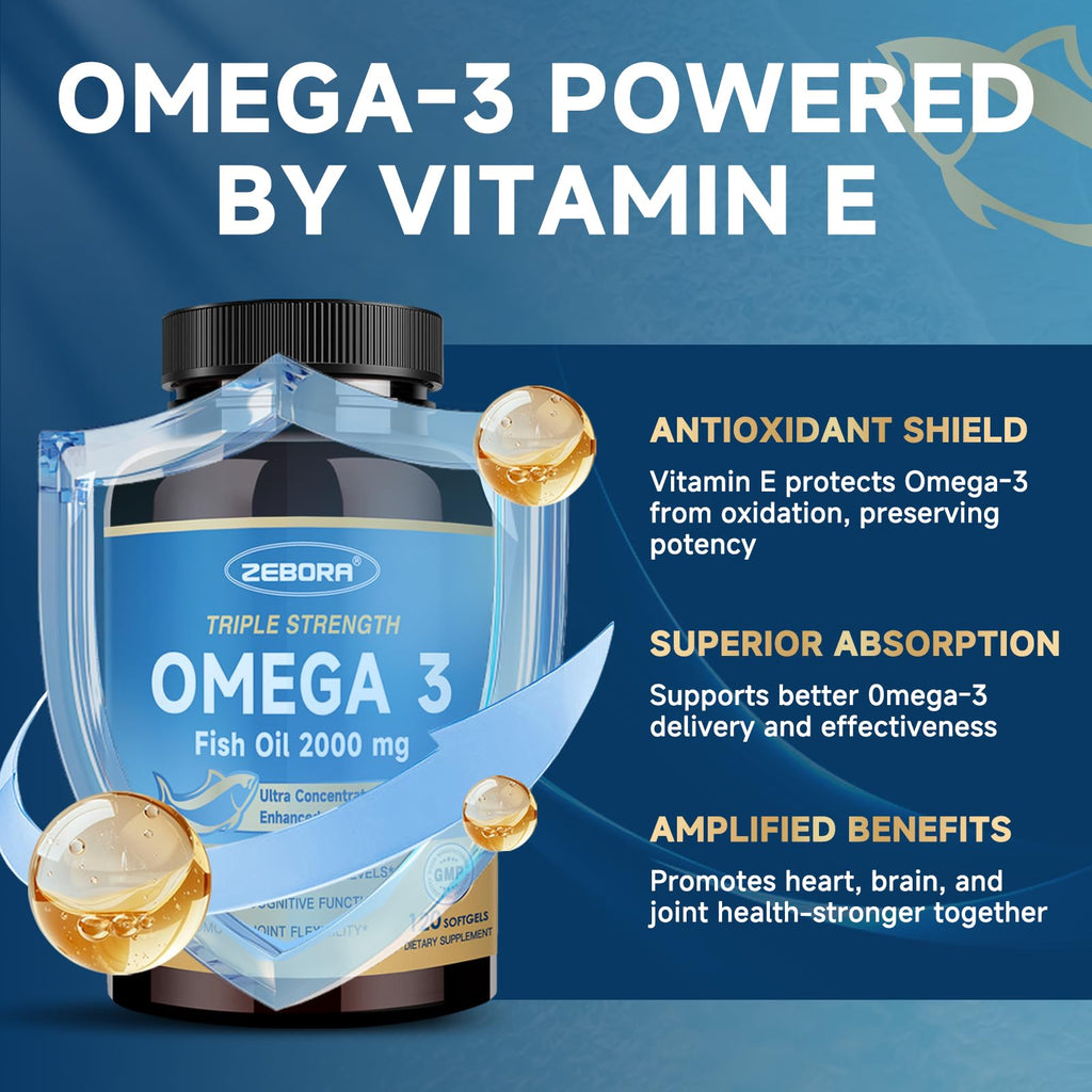 Triple Strength Omega-3 Fish Oil 2000mg with Vitamin E – High Potency EPA, DHA & DPA | 100 Softgels