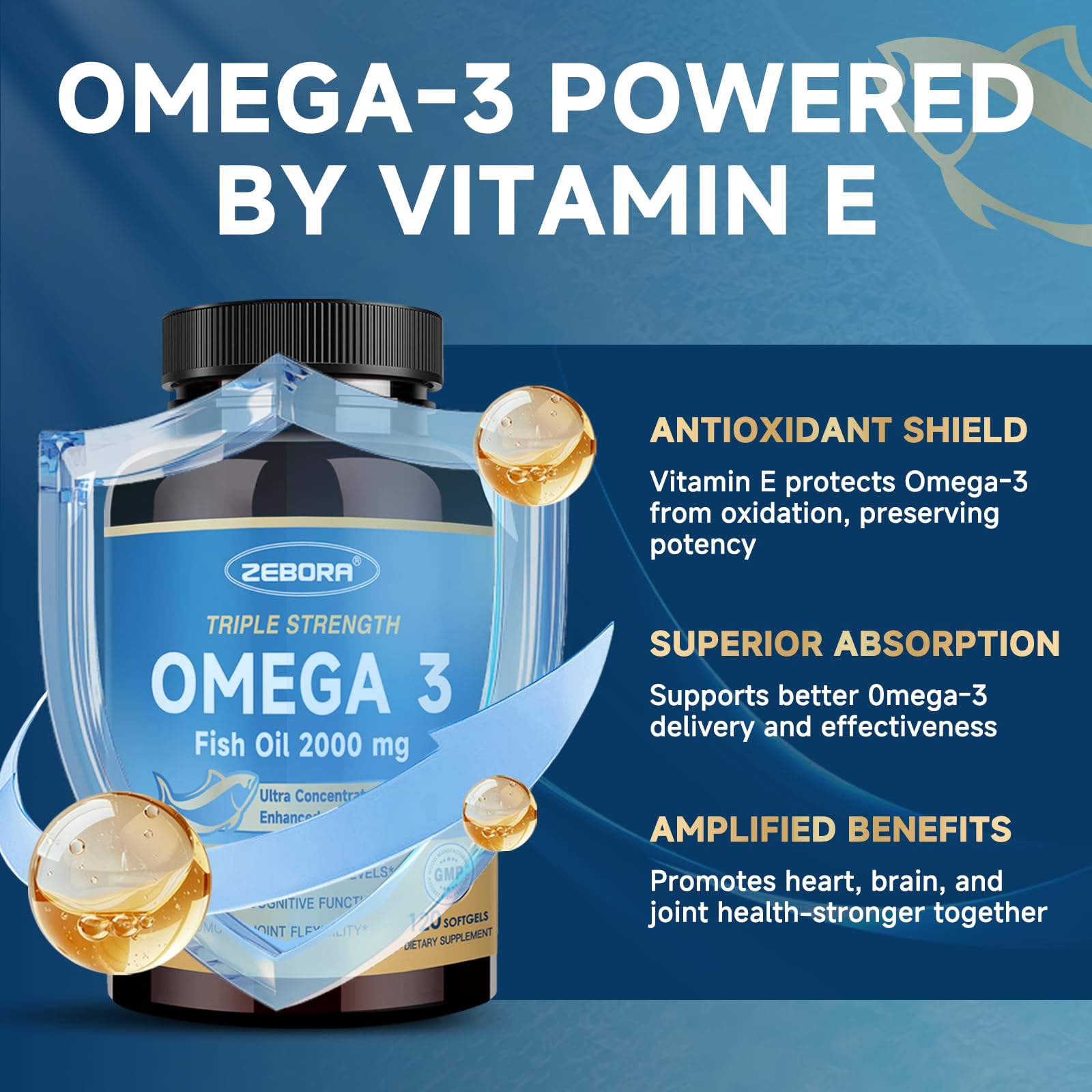 Triple Strength Omega-3 Fish Oil 2000mg with Vitamin E – High Potency EPA, DHA & DPA | 100 Softgels