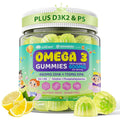 Omega-3 for Kids 4+ | Algae EPA/DHA Gummies + Vitamin D3 & K2, Zero Sugar, Lemon, 60 Count