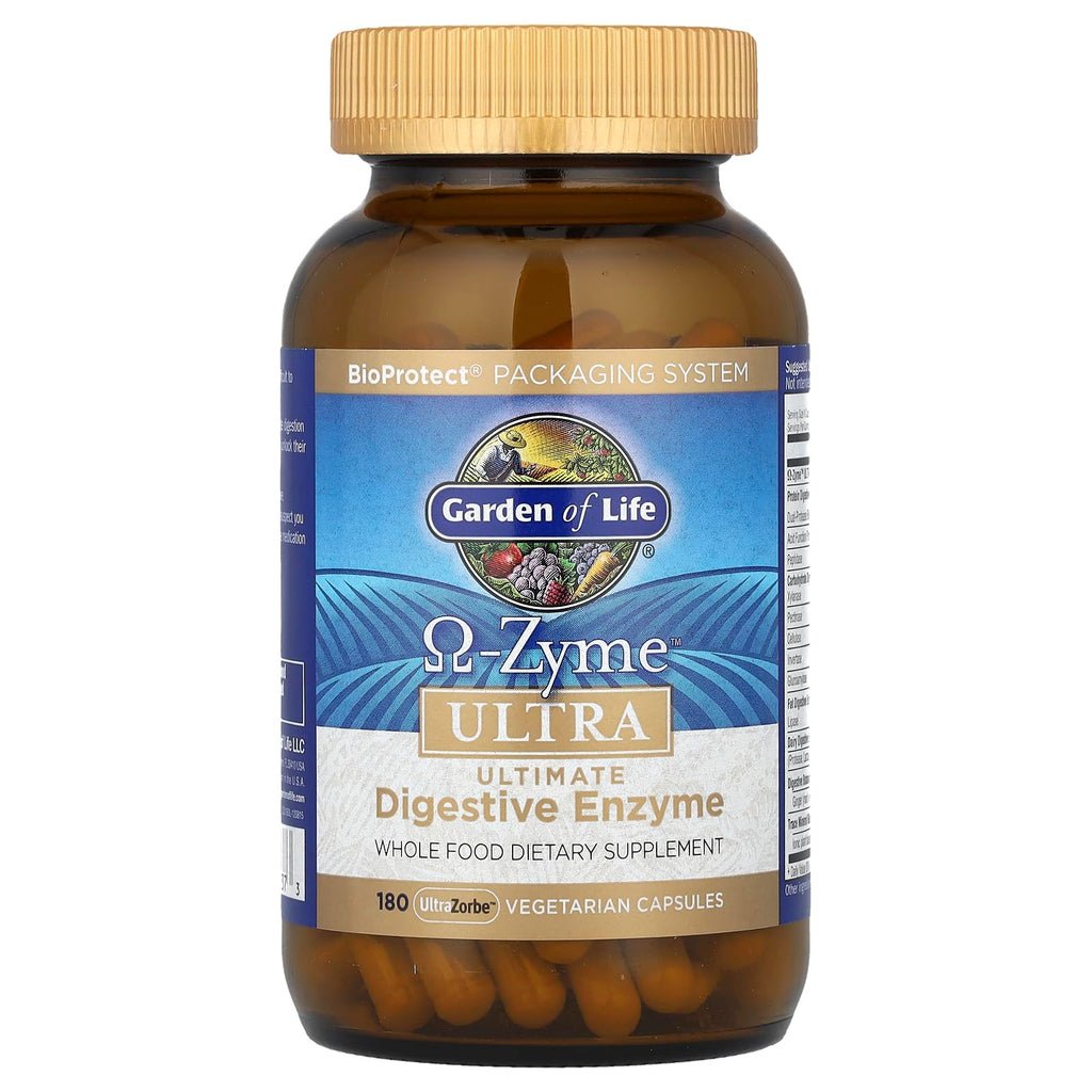 Garden of Life Omega-Zyme ULTRA — 21 Digestive Enzymes, Gluten-Free, Vegetarian, 180 Capsules