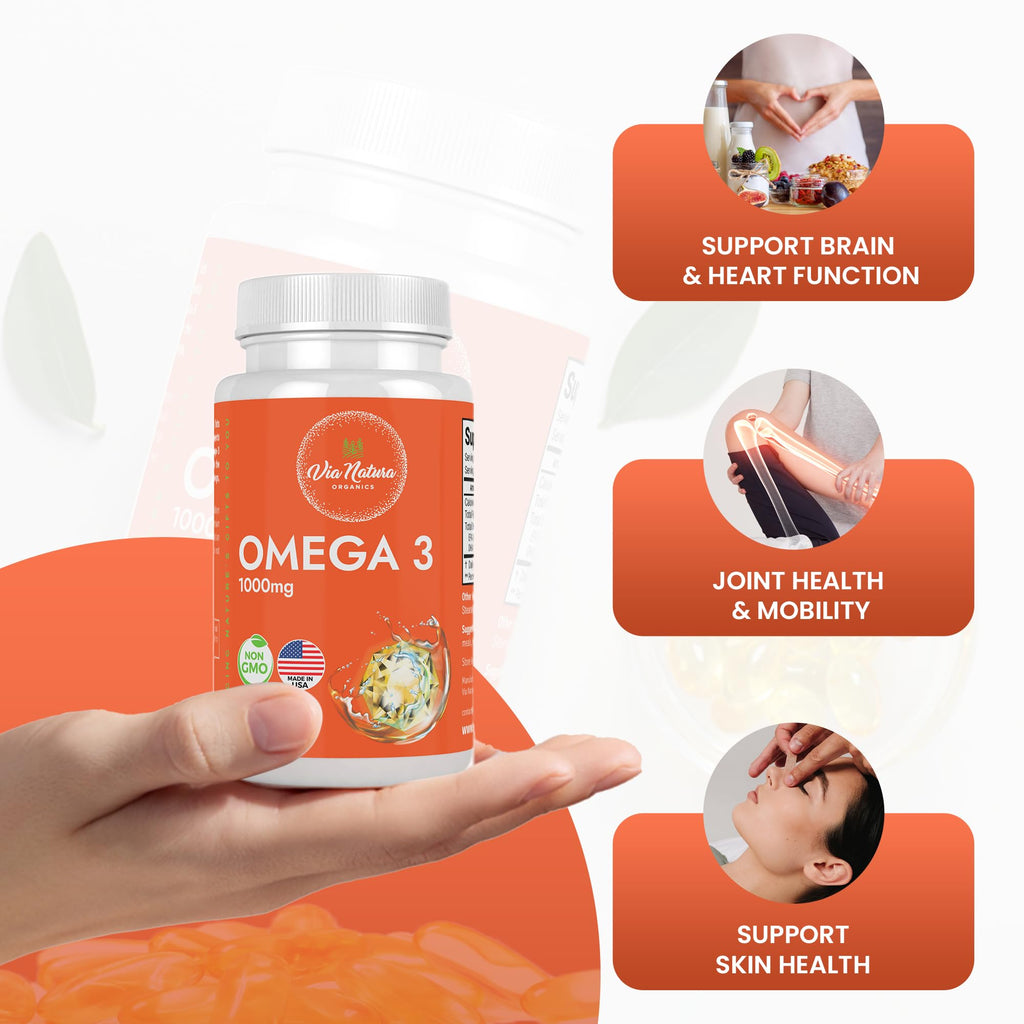 Via Natura Organics Omega 3 1000mg | EPA & DHA | 60 Softgels | Non-GMO