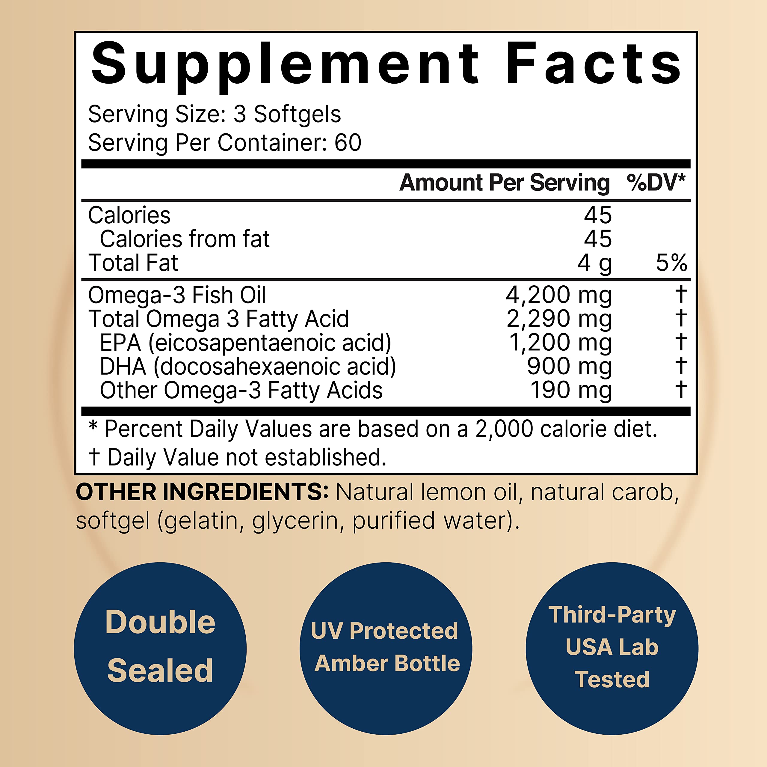 Omega 3 Fish Oil 4200mg – 180 Burpless Softgels | EPA 1200mg DHA 900mg | Lemon