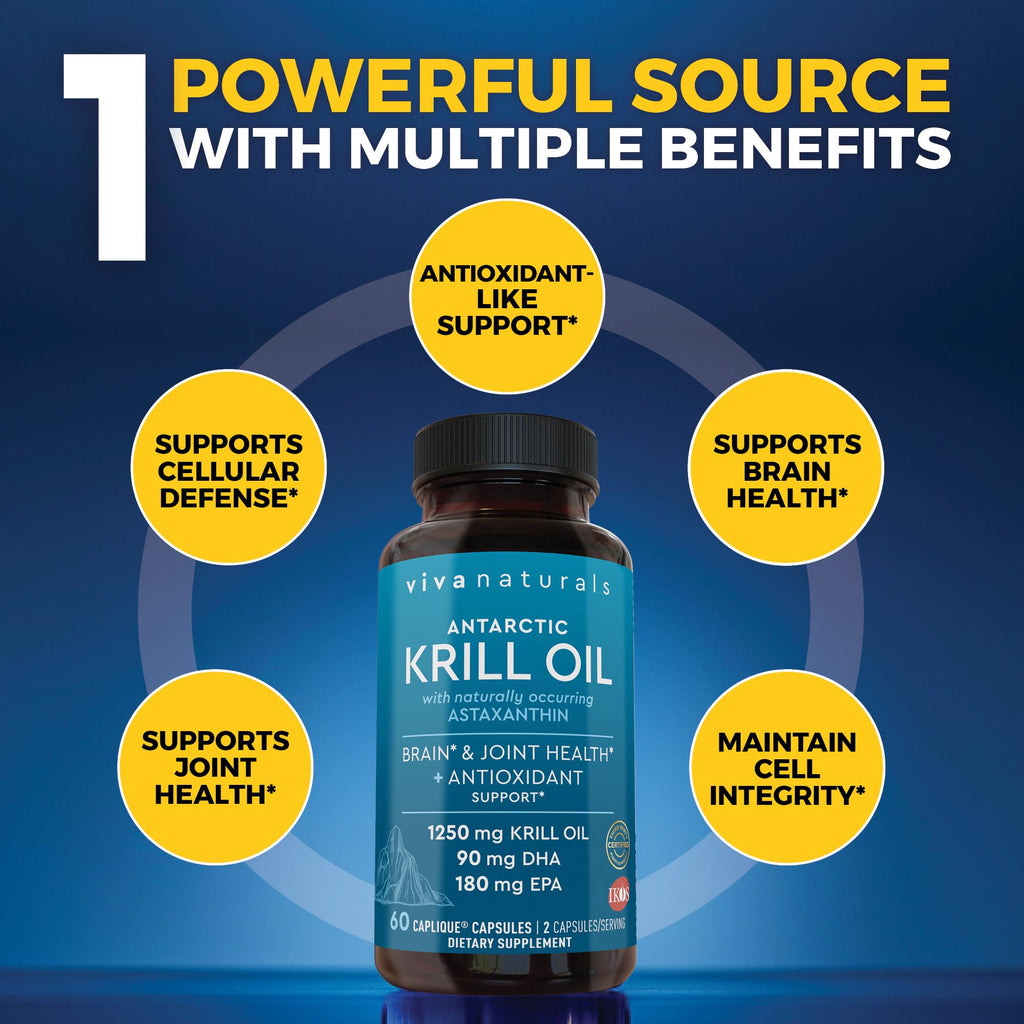 Viva Naturals Antarctic Krill Oil 1250 mg | Omega-3 EPA/DHA + Astaxanthin