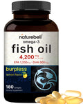 Omega 3 Fish Oil 4200mg – 180 Burpless Softgels | EPA 1200mg DHA 900mg | Lemon