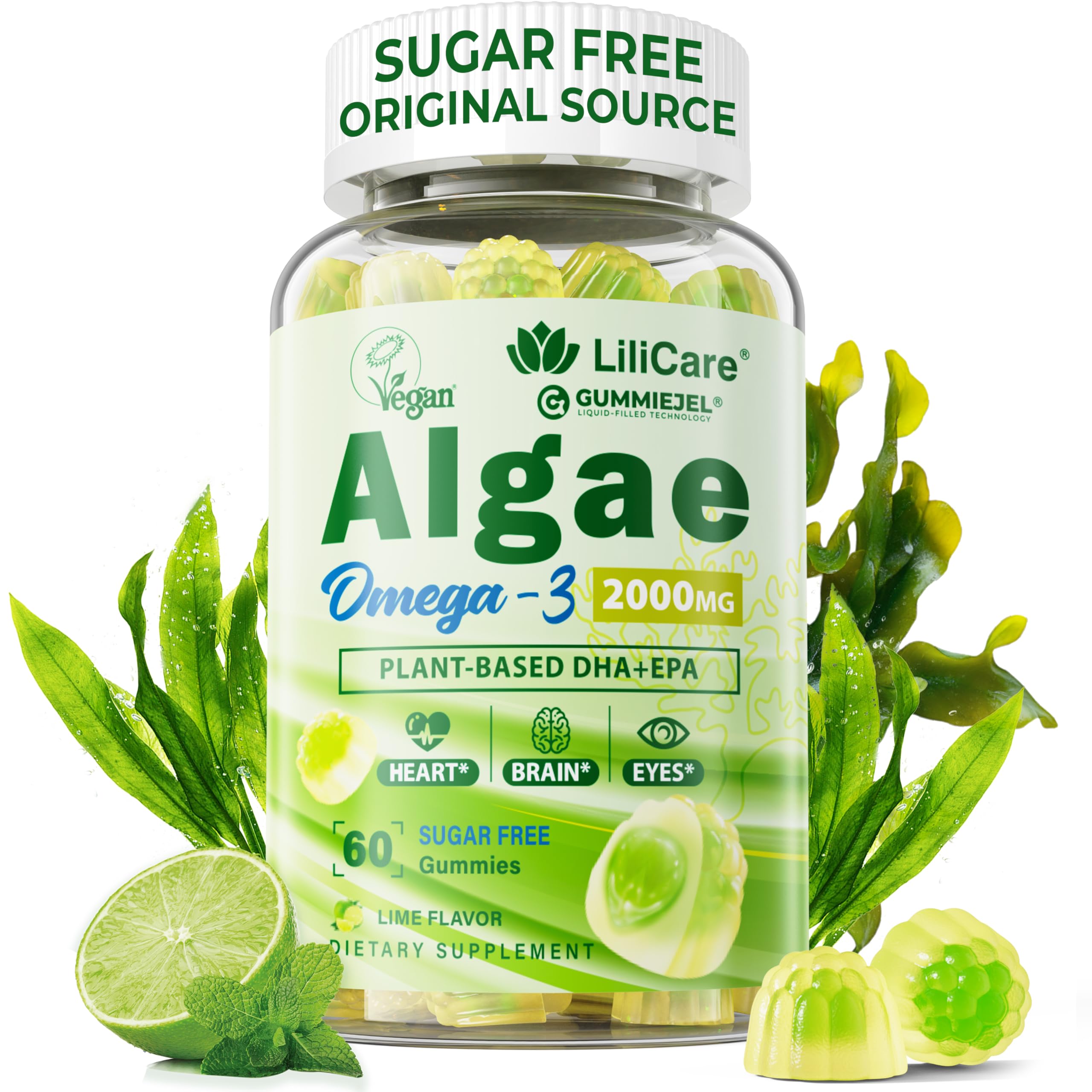 Omega 3 Gummies 2200mg from Algae Oil – DHA 640mg & EPA 290mg | Vegan, Sugar-Free