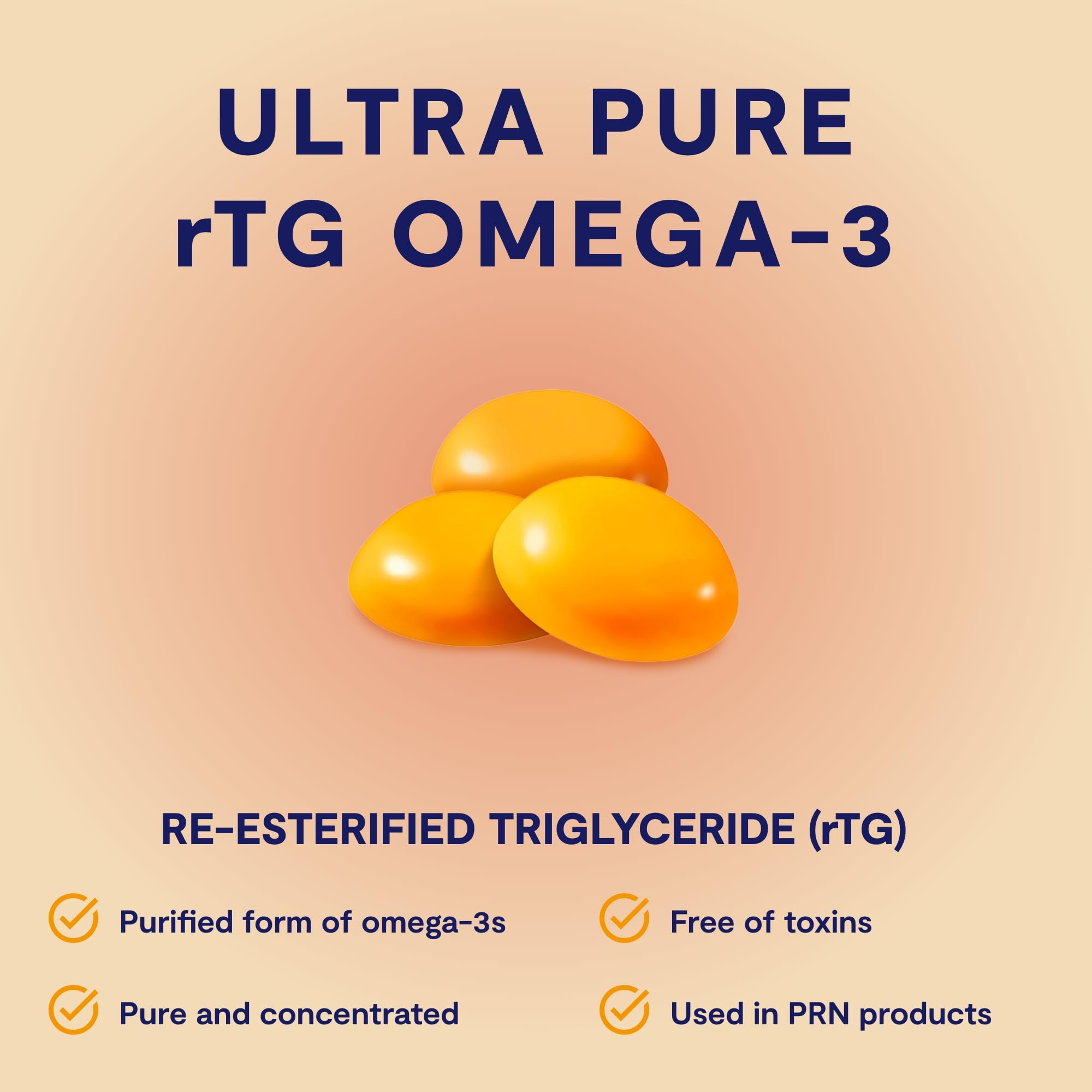 Omega 3 Gummy Chewables - 90 Gel Chews, 30-Day Citrus Supply | 1760mg Ultra-Pure rTG Omega 3
