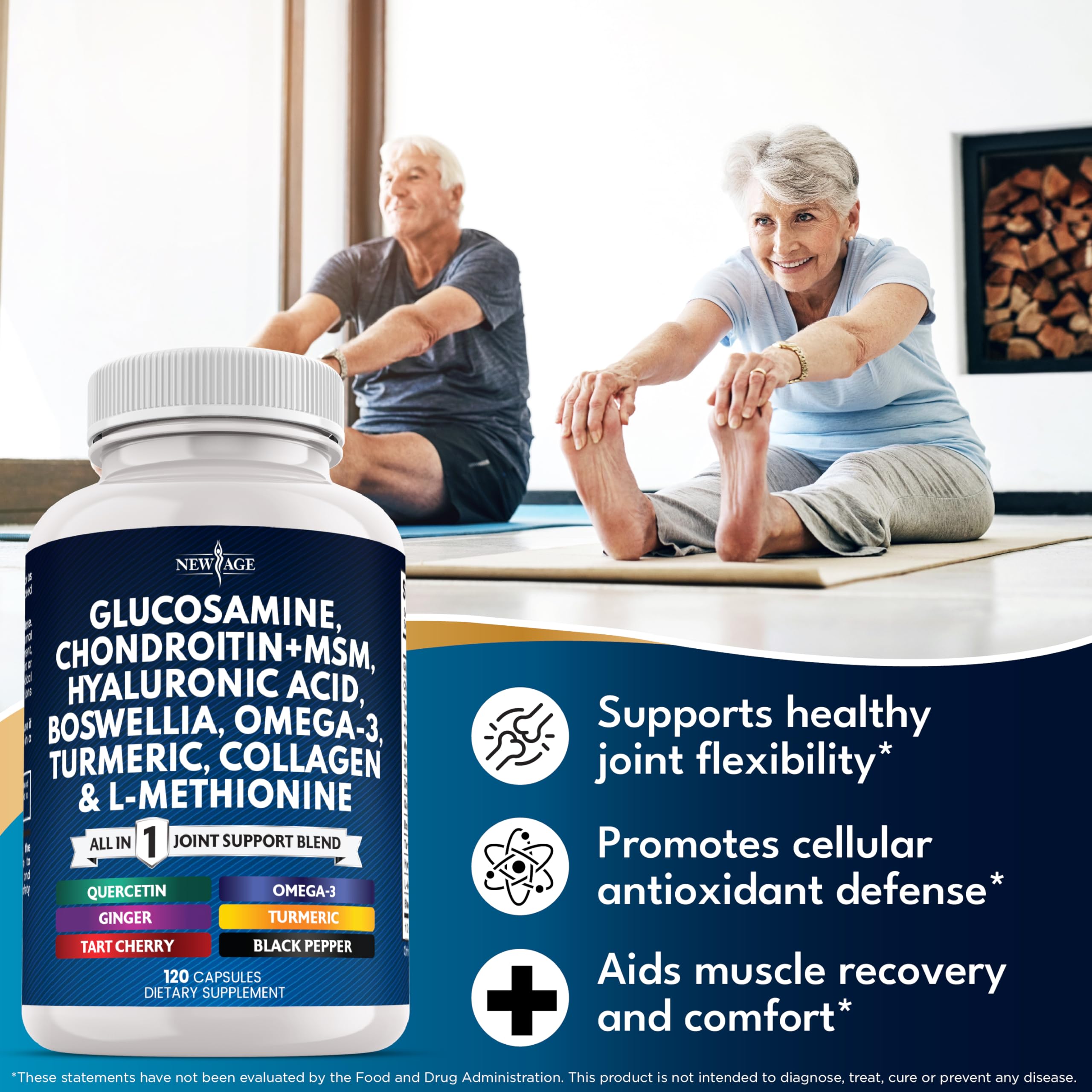 Glucosamine Chondroitin MSM + Turmeric Curcumin, Collagen, Hyaluronic Acid, Omega-3 – Health Supplement 360 Count