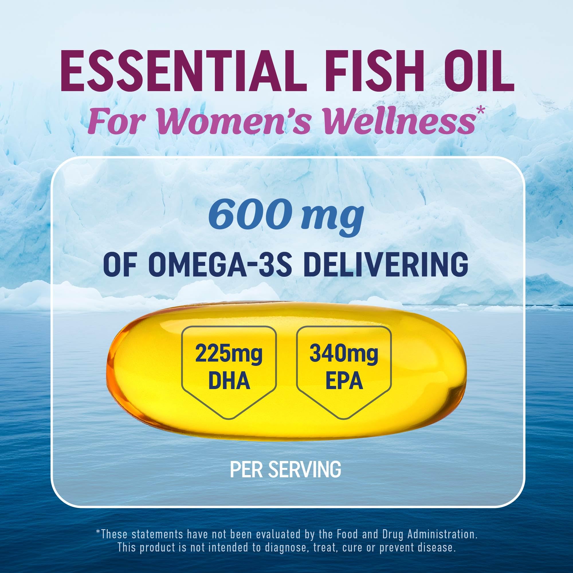 Omega 3 for Women - Fish Oil + Evening Primrose | 600mg Omega-3 + 800mg Evening Primrose | 120 Ct