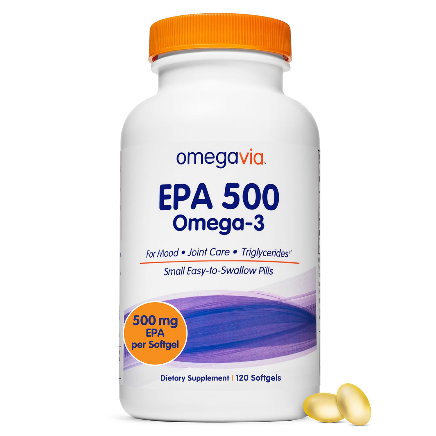 OmegaVia EPA 500 — Purified Omega-3 EPA (Triglyceride), Burpless Fish Oil, IFOS 5★, 120 Softgels